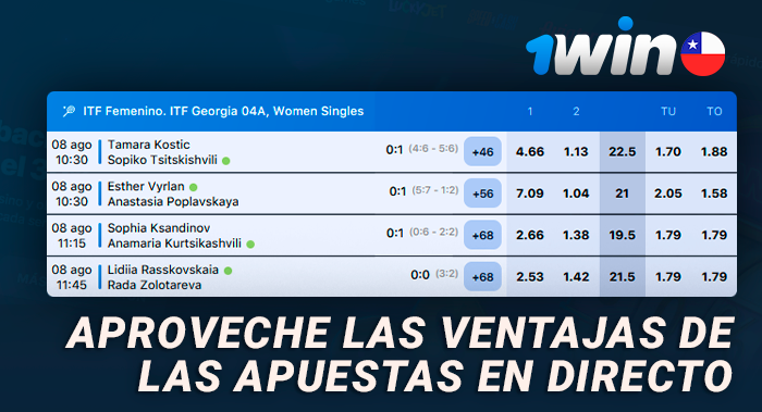 Acerca de la sección de apuestas deportivas en directo de 1Win CL